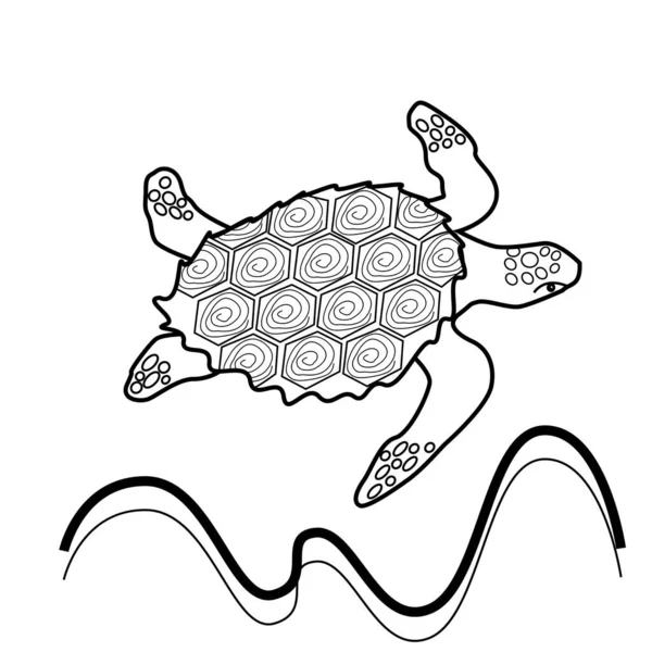 Illustration Vectorielle Contour Tortue Mer Pour Journée Mondiale Tortue Coloriage — Image vectorielle