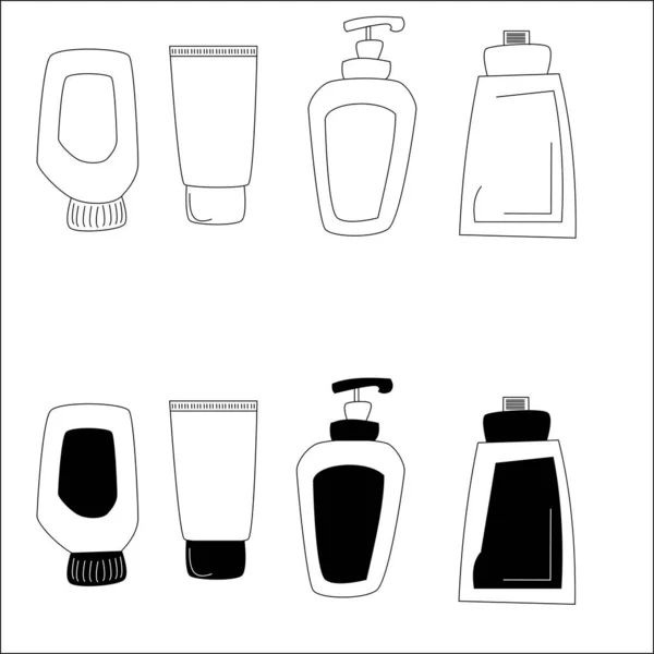 Vector Outline Set Set Creams Tubes Dispensers Design Creativity — Stock Vector