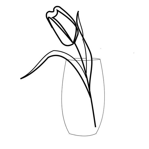 Simple Illustration Contour Tulipe Dans Verre Art Linéaire Pour Design — Image vectorielle