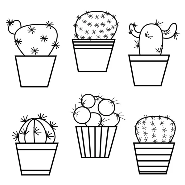 设计和创意用仙人掌植物 六种元素的收集 — 图库矢量图片