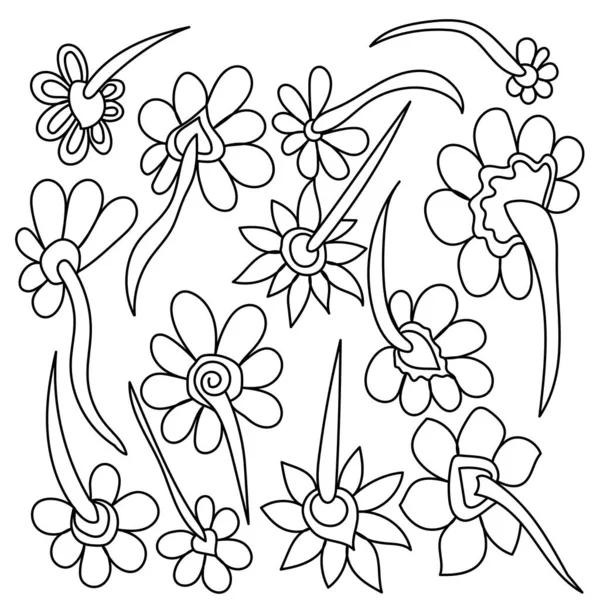 Outline Doodle Blumen Set Vektor Iilustration Niedliche Blume Für Design — Stockvektor