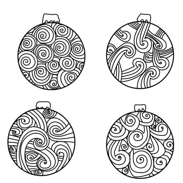 Conjunto Doodle Bola Ano Novo Atributes Natal Elementos Contorno Coloração —  Vetores de Stock