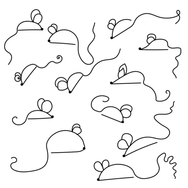 Ilustracja Wektora Zarysu Zestaw Stylizowanych Myszy Projektowania Kreatywności Proste Malowanie — Wektor stockowy