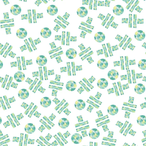Υδατογραφία Κίτρινα Πράσινα Ορθογώνια Και Κύκλοι Χωρίς Ραφή Μοτίβο — Φωτογραφία Αρχείου
