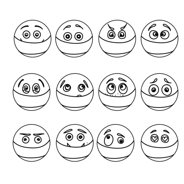 Zestaw Zarysu Dłoni Narysować Emoji Masce Wektor Ilustracji Emocji Maską — Wektor stockowy