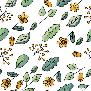 Şirin doğa karalaması kusursuz desen, vektör el çizimi tasarım kağıdı, albüm, tekstil, vb..