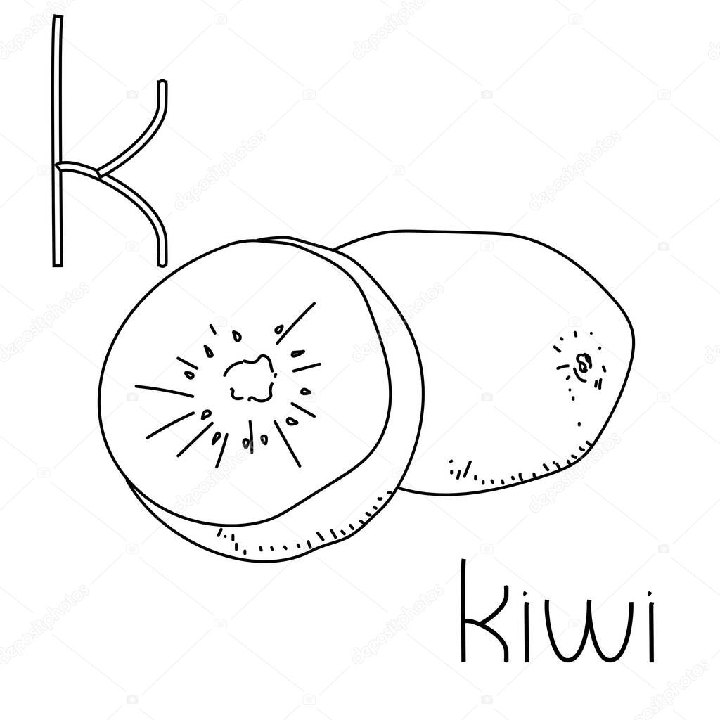 Coloring Page Fruit And Vegetable Abc Letter K Kiwi Educated Coloring Card For Creativity Premium Vector In Adobe Illustrator Ai Ai Format Encapsulated Postscript Eps Eps Format
