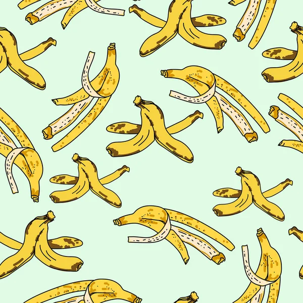 Banana Peels Seamless Pattern Hand Draw Vector Illustration Yellow Fruit — Stock Vector