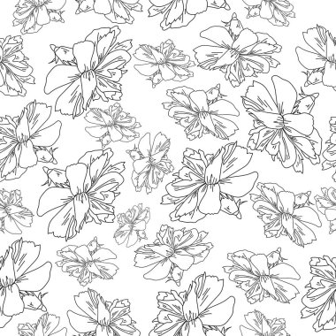 Özeti olmayan çiçek deseni, beyaz arkaplanda siyah çizgi sanatı, tasarım ve yaratıcılık için vektör el çizimi çizimi