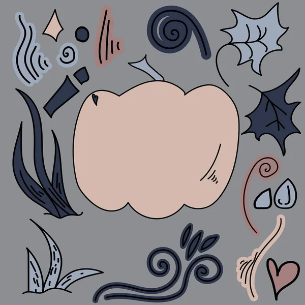 Doodle Citrouille Rose Sur Fond Gris Éléments Design Mignons Illustration — Image vectorielle