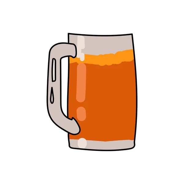 Grande Tasse Bière Avec Boisson Lumineuse Verre Doodle Boire Froid — Image vectorielle