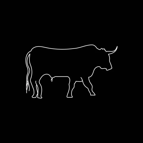 Начерк Мистецтва Білої Лінії Бика Чорному Фоні Bsckground Символ 2021 — стоковий вектор