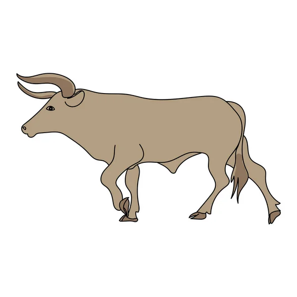 Gran Toro Marrón Fuerte Con Cuernos Animal Granja Ganado Ilustración — Archivo Imágenes Vectoriales