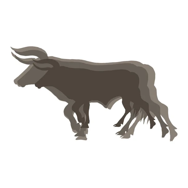 Triple Silueta Toro Tres Tamaños Capas Siluetas Animales Tres Tonos — Vector de stock