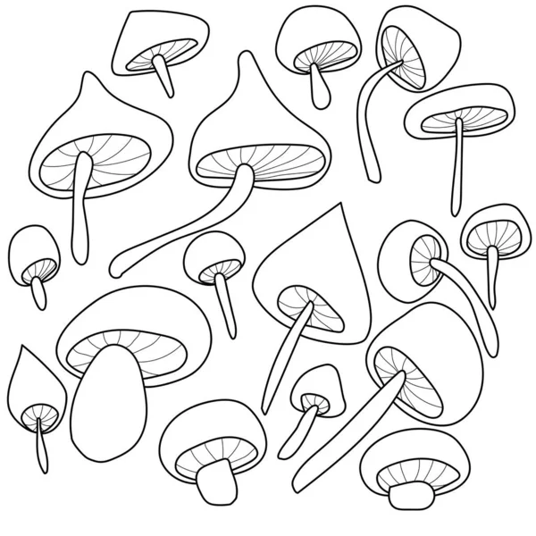 Set Scarabocchi Funghi Varie Forme Dimensioni Elementi Naturali Illustrazione Del — Vettoriale Stock