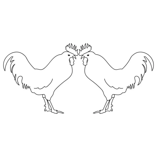 Dos Gallos Mirándose Página Para Colorear Sobre Aves Corral Para — Vector de stock