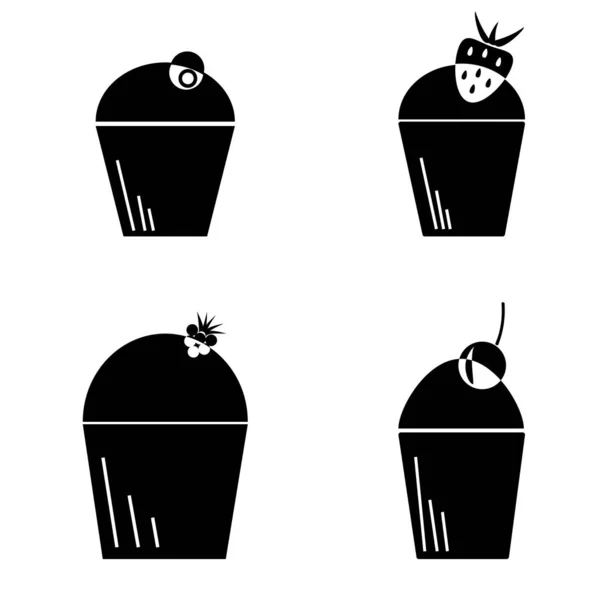 Conjunto Logotipo Cupcake Frutas Bagas Ilustração Usando Espaço Negativo Ilustração — Vetor de Stock