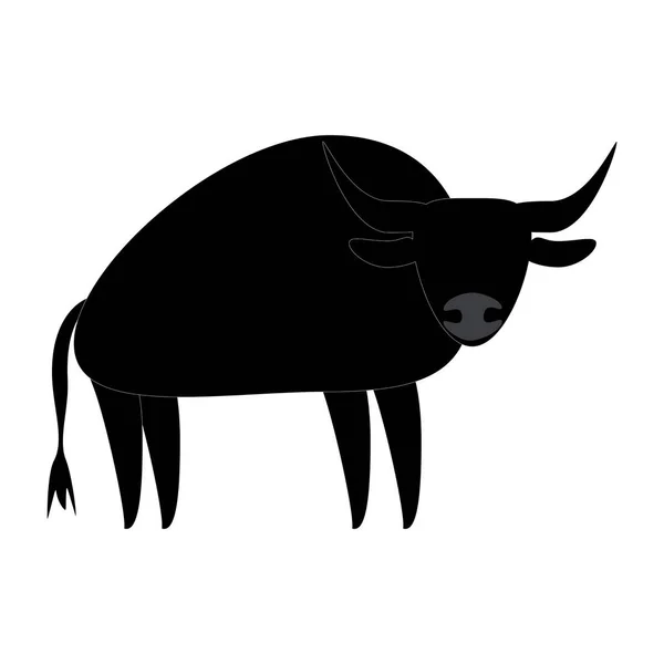 Bull Sziluett Fekete Színű Vékony Fehér Körvonal Szürke Elem Szarvas — Stock Vector