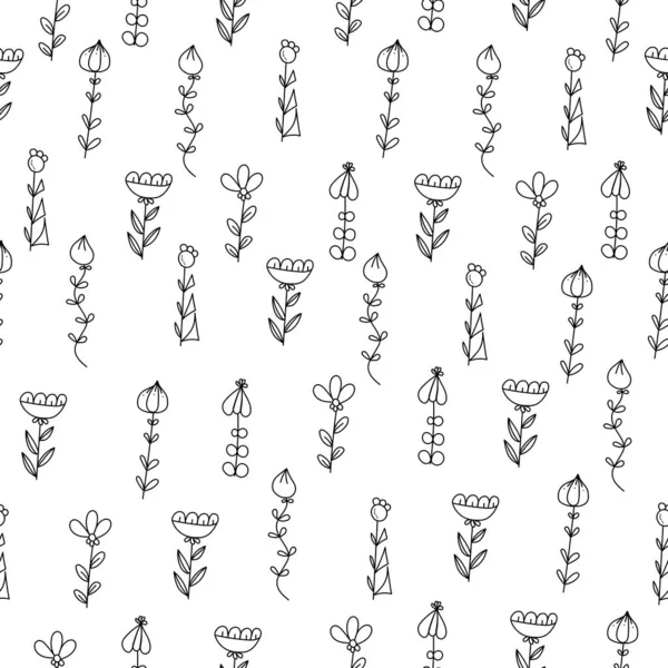 Modèle Sans Couture Fleurs Doodle Avec Des Fleurs Rondes Des — Image vectorielle