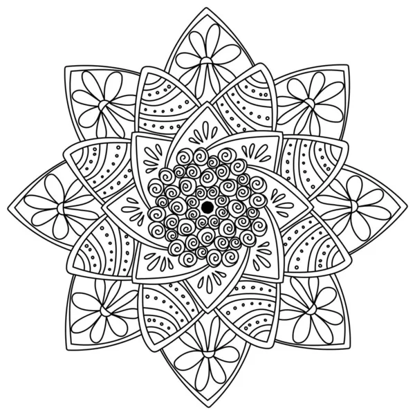 Mandala Ocho Puntas Con Patrones Espiral Centro Flores Los Rayos — Archivo Imágenes Vectoriales