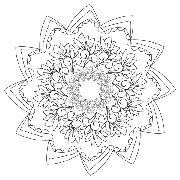 Mandala Met Krullen Trossen Bladeren Dubbel Cirkelvormig Patroon Met Herhalende — Stockvector