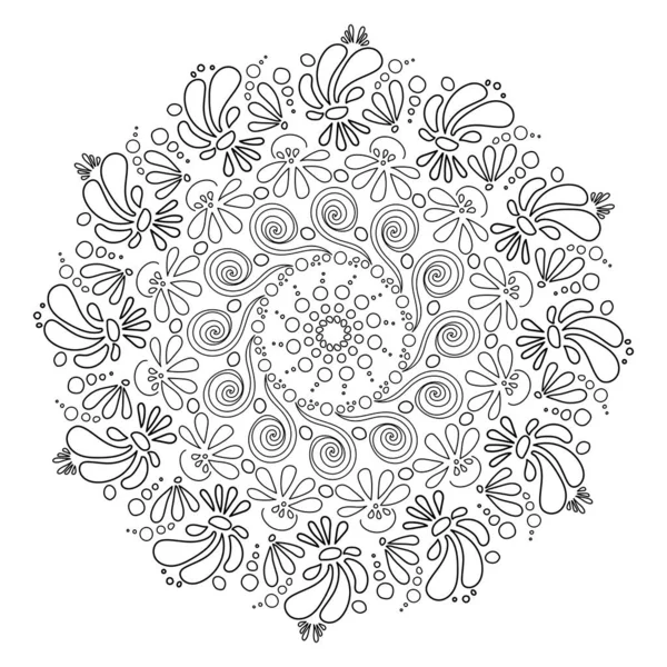 Mandala Antiestrés Con Elementos Florales Pétalos Salpicadura Rizos Detalles Decorativos — Vector de stock