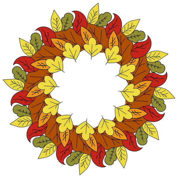 Couronne Feuilles Gribouillis Automne Avec Des Arbres Différents Types Cadre — Image vectorielle