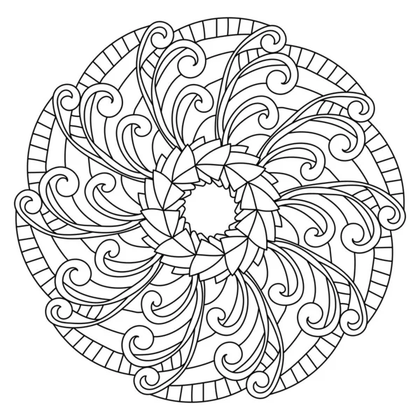 Coloriage Mandala Avec Boucles Bandes Symétriques Illustration Vectorielle Contour Stress — Image vectorielle