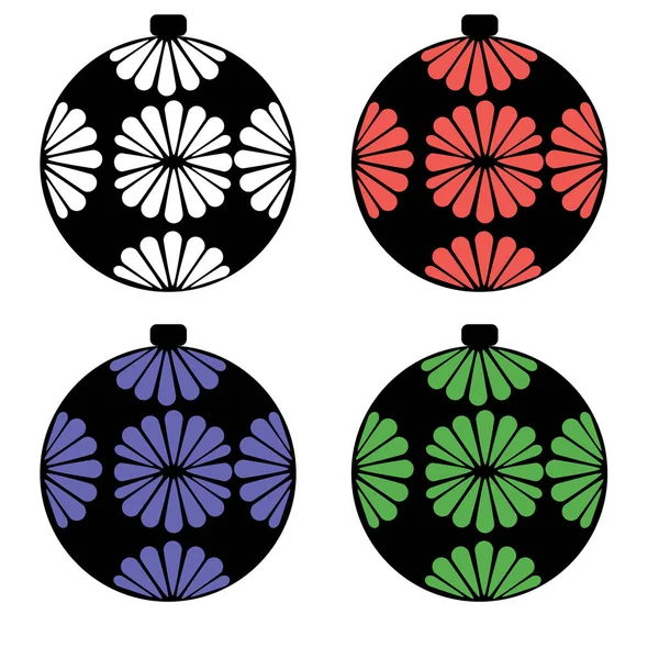 Ensemble Quatre Boules Noël Avec Motif Floral Dans Différentes Options — Image vectorielle
