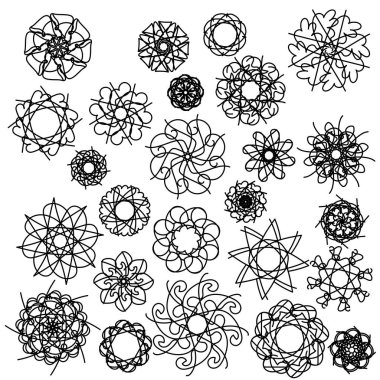 Basit doğrusal desenli küçük karalama mandalaları, tasarım ve yaratıcılık için stres önleyici sayfa çizimi