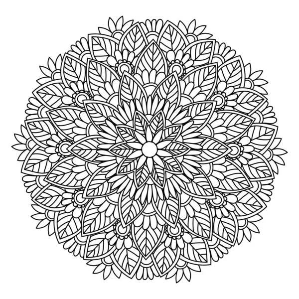 Kontur Doodle Zen Mandala Aus Blättern Und Blumen Reich Verzierte — Stockvektor