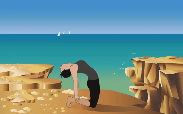 Ein Mädchen Macht Yoga Auf Den Felsen Vor Dem Hintergrund — Stockvektor