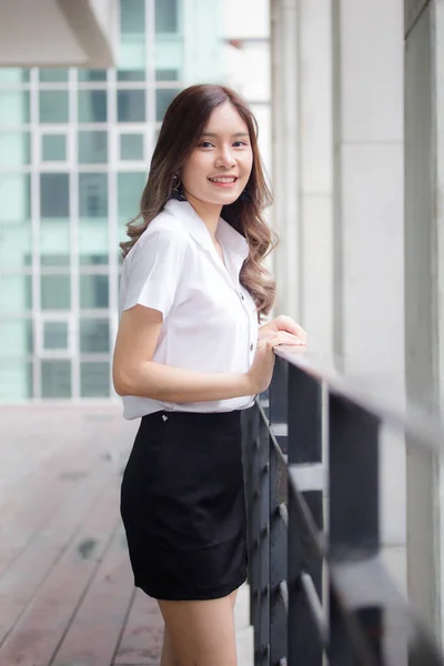 Portrait Thai Adult Student University Uniform Beautiful Girl Relax Smile — Stock Photo, Image