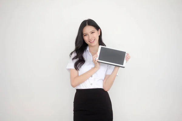 Portrait Von Thai Adult Student Universität Uniform Schön Mädchen Zeigen — Stockfoto