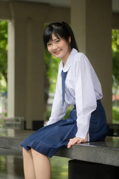 Portrait Thai High School Student Uniform Teen Beautiful Girl Happy — Stock Photo, Image