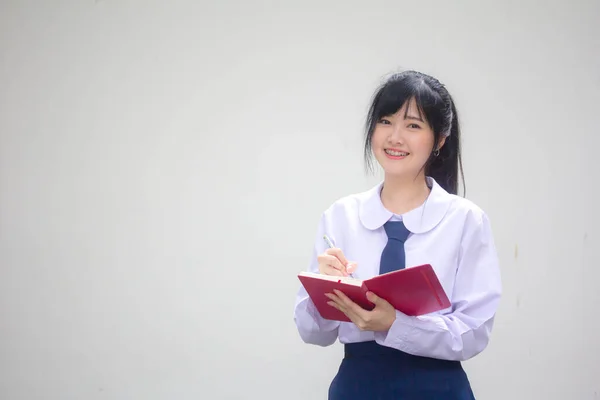 Azië Thai Middelbare School Student Uniform Mooi Meisje Schrijf Een — Stockfoto