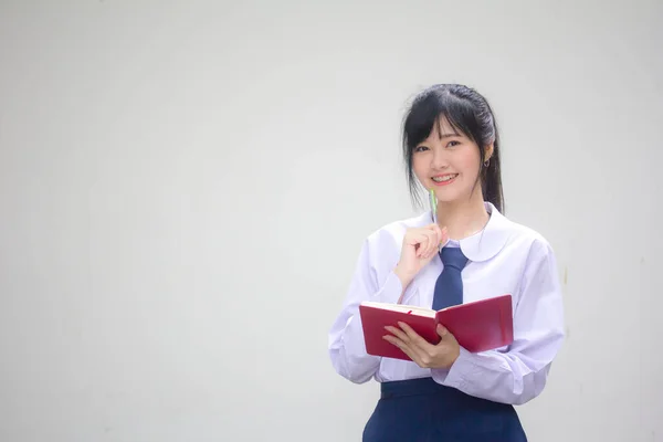 Azië Thai Middelbare School Student Uniform Mooi Meisje Schrijf Een — Stockfoto