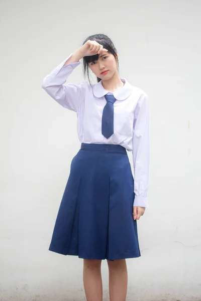 Porträt Der Thailändischen High School Studentin Uniform Schönes Mädchen Think — Stockfoto