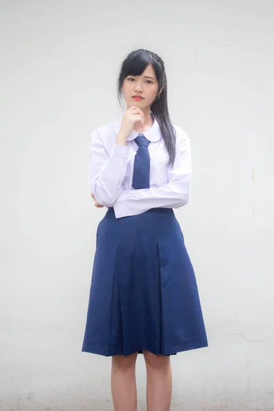 Portret Van Thaise Middelbare School Student Uniform Mooi Meisje Denk — Stockfoto