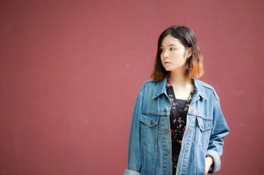 Portrait of thai adult beautiful girl short hair relax and smile