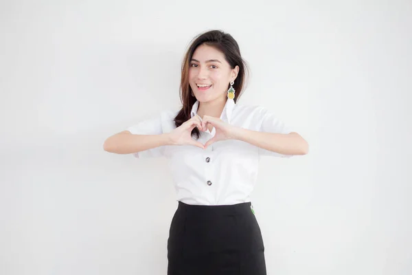 Portré Thai Felnőtt Diák Egyetemi Egyenruha Gyönyörű Lány Szív — Stock Fotó