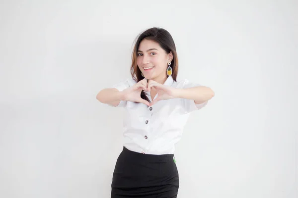 Porträtt Thai Vuxen Student Universitet Uniform Vacker Flicka Hjärta — Stockfoto