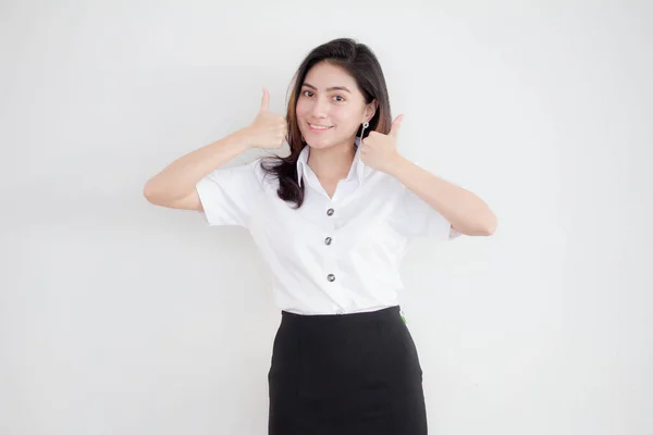 Retrato Tailandés Estudiante Adulto Universidad Uniforme Hermosa Chica Excelente —  Fotos de Stock