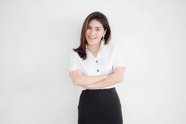 Portrait Thai Adult Student University Uniform Beautiful Girl Relax Smile — Stock Photo, Image
