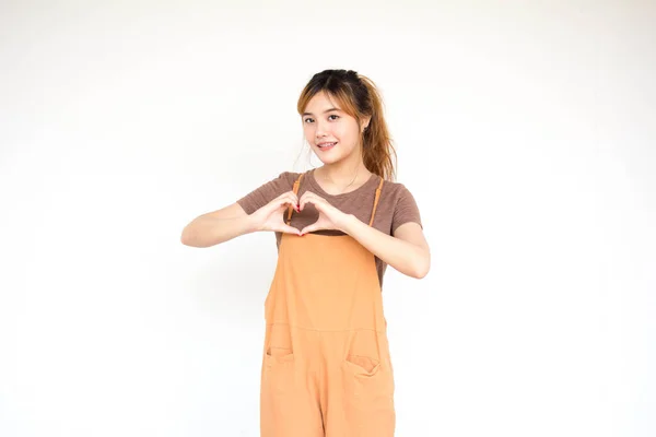 Belo Jovem Adulto Tailandês Chinês Bronze Cabelo Dar Coração — Fotografia de Stock
