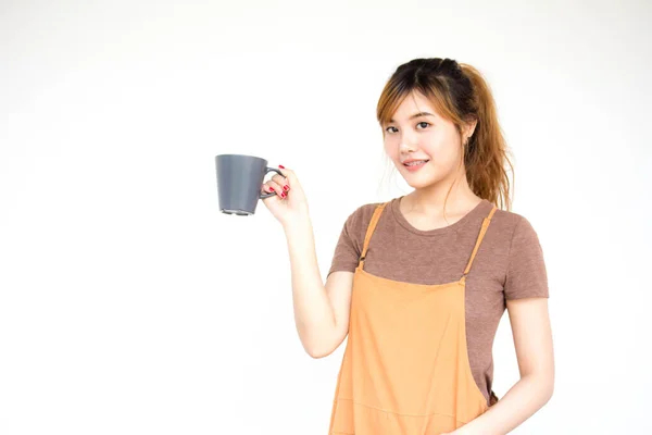 Belo Jovem Adulto Tailandês Chinês Bronze Cabelo Beber Café — Fotografia de Stock