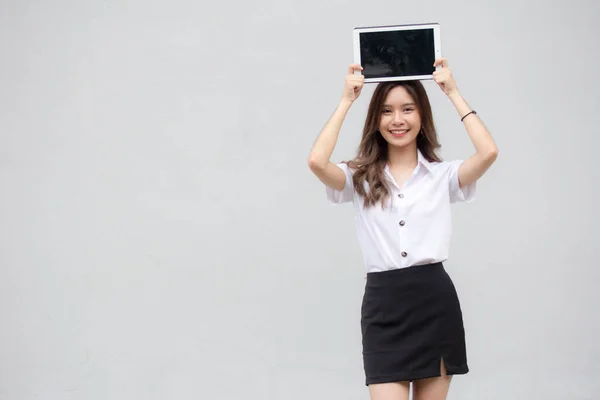 Portrait Thai Adult Student University Uniform Beautiful Girl Show Her — Stock Photo, Image