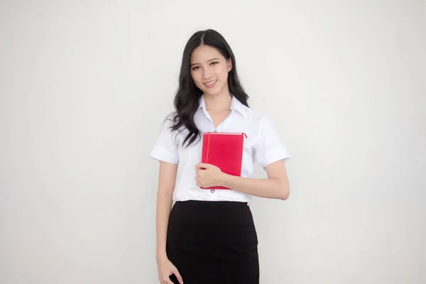 Retrato Tailandés Estudiante Adulto Universidad Uniforme Hermosa Chica Relajarse Sonreír —  Fotos de Stock