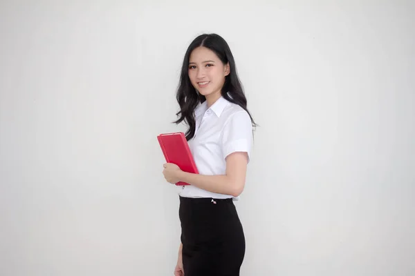 Retrato Tailandés Estudiante Adulto Universidad Uniforme Hermosa Chica Relajarse Sonreír —  Fotos de Stock