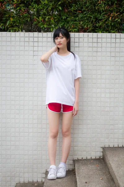 Asia Thai Japanese Teen Teen White Shirt Beautiful Girl Happy — ストック写真